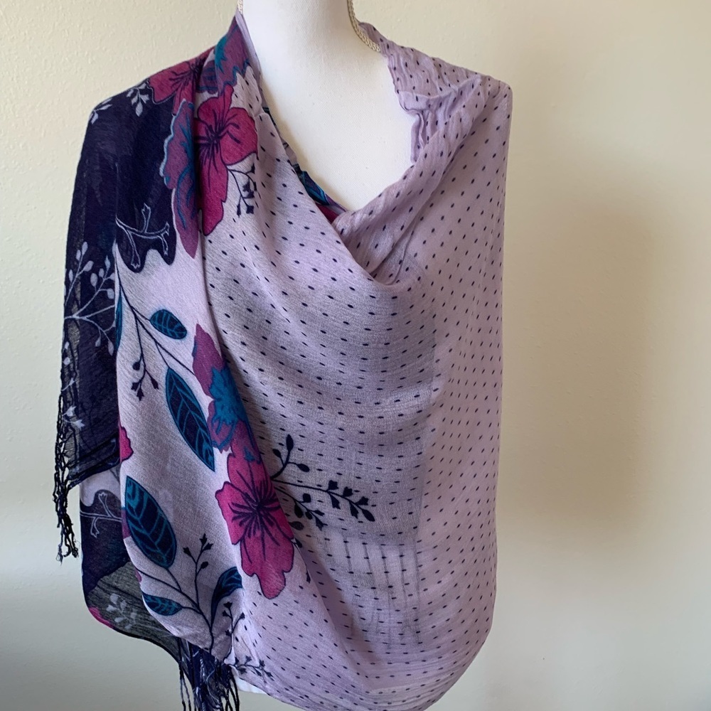 Floral Patterned Scarf in Purple and Pink